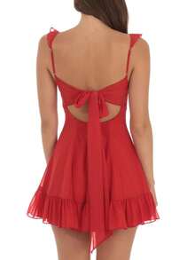 Women Graduation Corset Mini Dress Backless Tie Up A Line Short Dresses For Graduation Grad Party - 紅色 - 查看 3