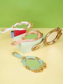 Joivida 1pc Vintage Handheld Mirror, Vanity Makeup Mirror With Handle, Antique Embossed Rose Princess Hand Mirror For Women, Portable Travel Packet Compact Mirrors, Decorative Cosmetic Handle Mirrors (4 Colors), New Year, Christmas Gift, Rama Table Decor, Wedding Gifts, B&B Decor, High-End Hotel Supplies, Birthday Gift, Special Gift, Refreshing Spring/Summer Decor - Multicolor - View 2