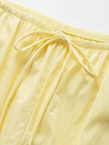 Butter Yellow Drawstring Pocket Mid-Waist Relaxed Casual Pants - Yellow - View 3