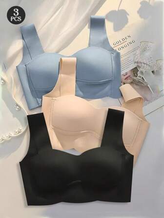 3pcs/Set Seamless Wire-Free Sports Bralette For Small Bust, Lift And Support, Removable Cups, Thin Soft Padding, Non-Slip