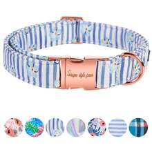 Unique Style Paws Dog Collar Metal Buckle Blue Striped Flower Collar Gift Durable Cute Collar For Small Medium Large Boys Girls Dogs - Stripe Flower - View 11