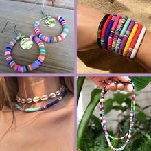 Set di accessori per realizzare braccialetti con 5100 perle in argilla, perle distanziatrici piatte per la creazione di gioielli, perle in pietra nera polimerica con charm e cordino elastico, ideale come regalo per ragazze e per attività creative