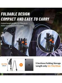 Naturehike 5 节碳纤维+铝合金可折叠伸缩登山杖，Longwind PRO/UL，超轻徒步杖，便携式，适合徒步旅行和背包旅行 - 彩色 - 查看 7