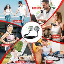 Ventilador de verano portátil, ventilador refrigerado, ventilador de cuello con manos libres, ventilador colgante recargable por USB de 1200 mAh, mini ventilador deportivo con 3 velocidades ajustables, ventilador doble para el hogar y la oficina