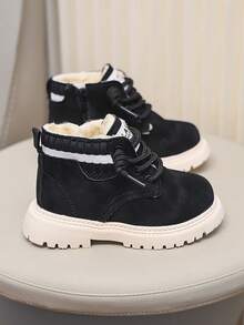 Children's Boots New Winter Retro Fashionable And Simple Warm Boots With Laces And Side Zipper Design Snow Boots Windproof And Cold-Istant Boots - Black - View 4