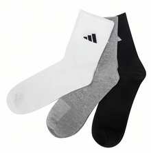 Adidas 三雙裝緩震中高筒襪，帶踝部支撐和足弓壓縮功能,【XS】建議鞋碼:34-36/21-22cm 【S】建議鞋碼:35-38/21-23.5cm 【M】建議鞋碼:39-42/24-26cm [23.5cm 【M】建議鞋碼：39-42/24-26cm 【286 - 黑白灰 - 查看 3
