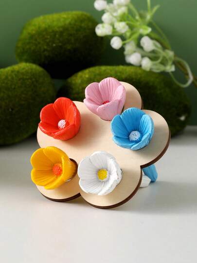 5个彩色花朵造型蜜蜂饮水器喂食杯 + 1个木质花片 - 树脂昆虫饮水杯，吸引并滋养蜜蜂，适用于园艺和城市农场装饰