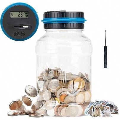 Digital Counting Piggy Banks For Adults 1.8L Capacity Coin Bank With LCD Counter Display Transparent Money Coin Jar For Money Saving Holds All US Coins Ideal Gift For Boys Girls Blue