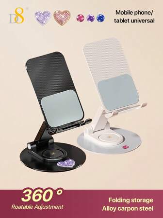 D8 360° Dual Folding Cell Mobile Phone/Tablet Stand , Fully Adjustable Foldable Desktop Phone Holder Cradle Dock ,Compatible With I Phone 16 15 14 13 12 11 Pro Xs Xs Max Xr X 8, IPads, Tablet 4-10in , All Mobile Phone/Tablet ,Holer For Desk, Office Desk Accessories