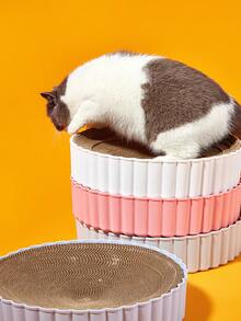 PETSIN 寵物用品貓躺墊,帶可更換墊子,圓形瓦楞紙抓板貓窩,貓咪玩具