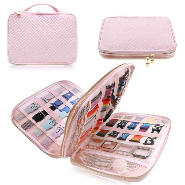 A Strap Storage Bag With 35 Straps - Durable Polyester Travel Case Compatible With Apple Straps, Accessories, And Headphones - Rectangular Zipper Holder With Various Pockets