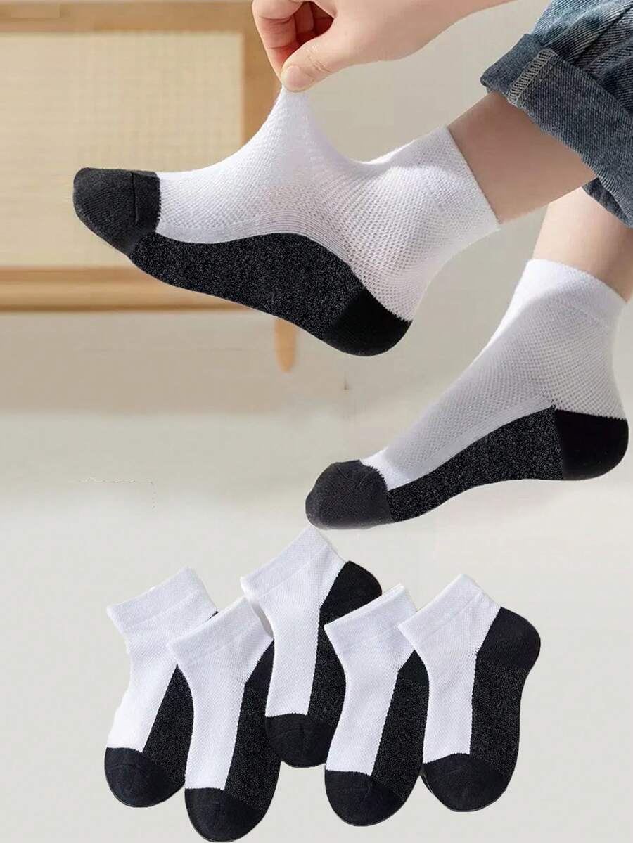 5 pares de calcetines deportivos de unicolor minimalista, adecuados para estudiantes y adolescentes, con ajuste elástico, para todas las temporadas - Multicolor - Ver 1