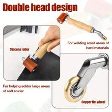 专业压力滚轮、双头接缝滚轮、二合一压力滚轮、40 毫米硅胶压力滚轮、6 毫米黄铜地板角缝滚轮，适用于 PVC/TPO/EPDM 屋顶乙烯基地板膜和防水布横幅焊接、DIY 项目、横幅和壁纸 - 耐高温硅胶，配有符合人体工程学的木质手柄，带来极致舒适感。