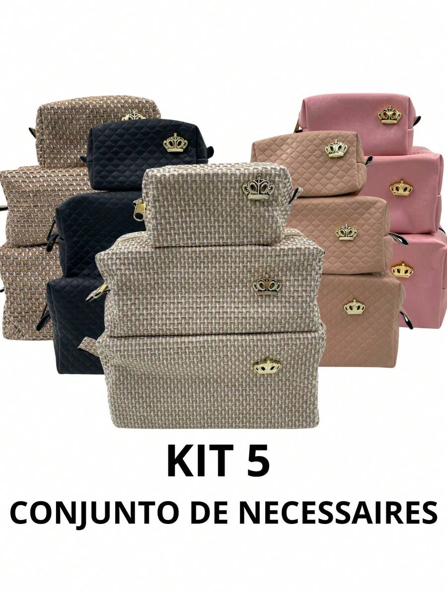KIT 5 Conjunto de Necessaires Organizador Feminino 15 peças Maquiagem Cosméticos Higiene Viagem