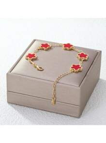 1pc Colorful Shell Inlaid Clover Charm Flower Chain Bracelet, Fashionable & Elegant For Women & Girls
