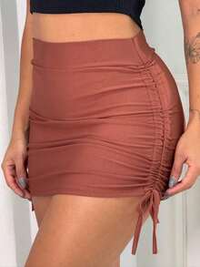 Women's Pleated Skirt Gringa Adjustable On The Sides One Size Casual Evening Beach - 鏽棕色 - 查看 1