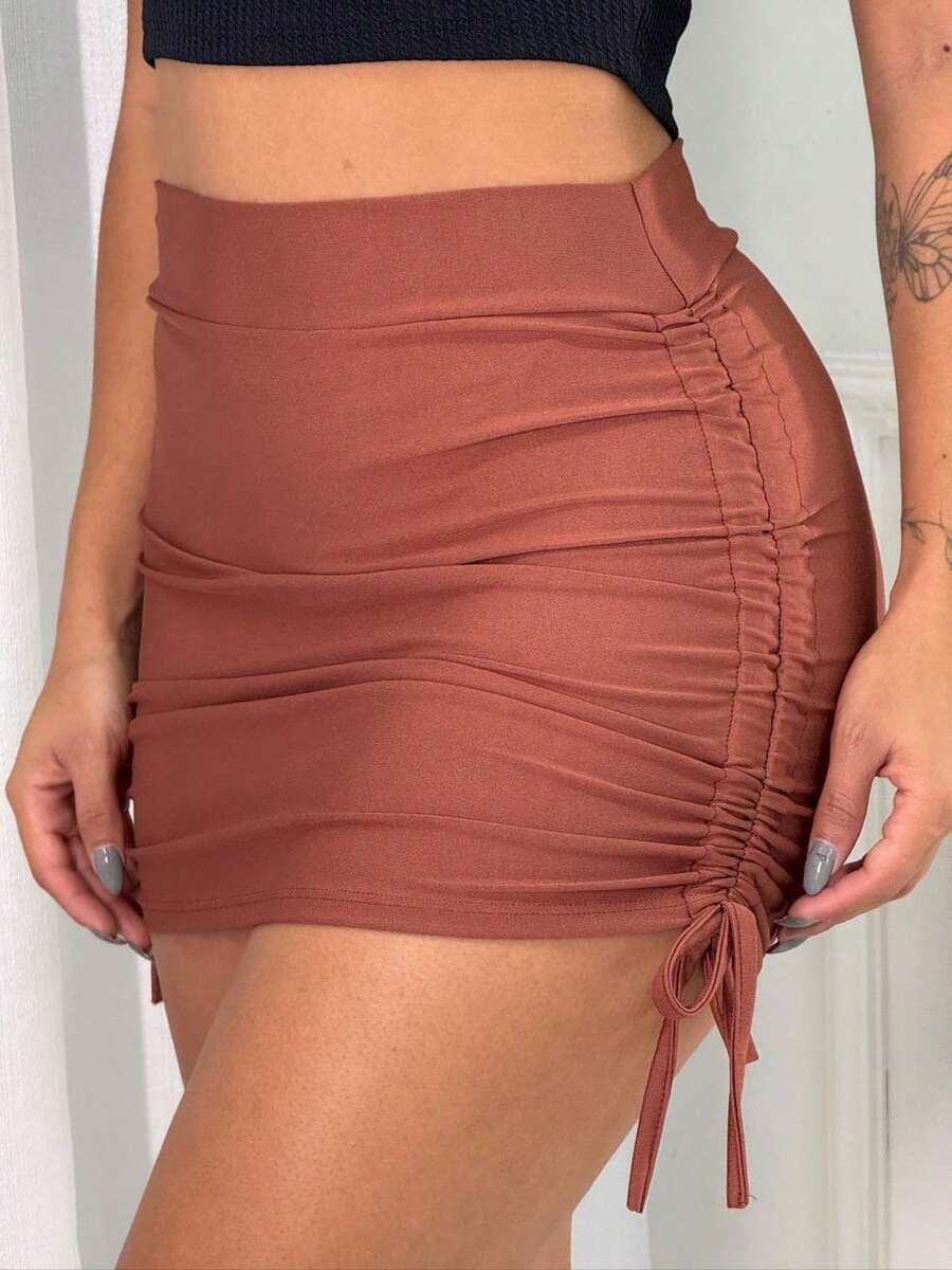 Women's Pleated Skirt Gringa Adjustable On The Sides One Size Casual Evening Beach - 鏽棕色 - 查看 1