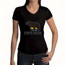 Papa Bear Pride Bt Father Gay Family Dad Lesbian Wo V-Neck T-Shirt 220G Cotton T-Shirt – Durable Yet Soft Blending Street, Retro, And Minimalist Vibes – Perfect For Daily Wear, Work, Weekend Outings, Or Lounging – I Gift For Him Or Her, Birthday, Annrsary, Or Just Because  Tops For Wo Vintage Clothes Wo Clothes Wo Vintage Wo Tops Mujer Cute Tops Wo Cotton Wo Clog Halloween Camisas Summer Clothes Wo Casual Punk Western Tops Wo Fourth Of July Outfit Kpop Cowboy Outfits For Wo Ry Ropa 100% Cotton Y2k Ing Cute Gothic Wo Clothes Black And White Top Vintage Tops Cloth For Wo White Goth Inawly Retro Clothes For Wo Korean Fashion Wo Camisas Para Mujer - Black - View 1