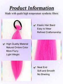 1-2 piezas Extensiones de cabello sintético rojo rosa de 26 pulgadas | Cabello lacio y esponjoso resistente al calor para coleta | Adecuado para Halloween, Navidad, fiestas - Rosa Fucsia - Ver 5