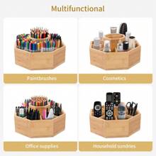 360° Rotating Desktop Storage Box Bamboo Rotating Storage Box With 8 Compartments Can Hold More Than 300 Pencils, Pens, Markers, Brushes Suitable For Living Room Study Office Desktop