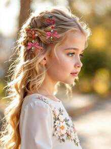 2 piezas Pinzas para el cabello con lazo estilo Y2K con diseño de cerezas y fresas para niñas, pasador de cabello con cinta a cuadros rojos retro, accesorios kawaii para el cabello con diseño floral y de frutas, para fiesta de San Valentín, Navidad, primavera y verano, festivales