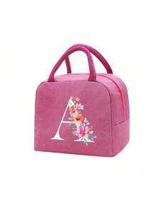 Fashionable Large Capacity Insulated Lunch Tote For Women,Printed With Flowers Letters A-Z Pattern, Thick Aluminum Foil Insulation, Zipper Closure And Fixed Shoulder Strap,Lightweight, Durable , Canvas Lined,Storage Box, Leak Proof Portable Fabric Cutlery Pouches, Durable Utensil Bags With Zipper,Stylish Picnic Bag - Perfect Gift Choice For Work, Camping, Picnics ,School, Travel Or Outdoor Activity ﻿ ﻿