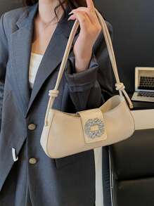 1 pieza Bolso retro Estilo gótico Y2K con decoración de remaches y bloque vintage. Bolso de hombro ajustable para uso diario, diseño de nicho, estilo steampunk, gótico, para mujer. Ideal para chicas cool, música de festival, concierto, estilo rock.