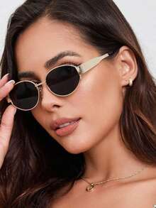 2 件/1 件女士时尚眼镜套装，复古椭圆形金属镜框，男女通用眼镜，适合日常通勤、摄影装饰和时尚之选