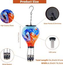 Starsoul Hot Balloon Solar Lantern With Flower Projection Metal Outdoor Waterproof Hot Balloon Solar Lights Hanging Lantern For Garden Yard Patio Decor - 紮染-A - 查看 5