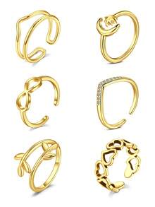 5pcs Stainless Steel Toe Ring Open Foot Ring Pack Set Hollow Heart Leaf Multiple Colors Available Adjustable Beach Toe Ring Daily Wear Available For Men And Women - Foot Ring - View 13