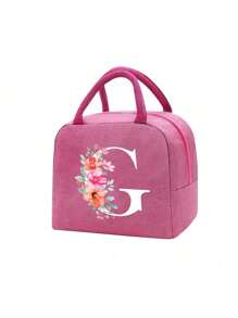 Fashionable Large Capacity Insulated Lunch Tote For Women,Printed With Flowers Letters A-Z Pattern, Thick Aluminum Foil Insulation, Zipper Closure And Fixed Shoulder Strap,Lightweight, Durable , Canvas Lined,Storage Box, Leak Proof Portable Fabric Cutlery Pouches, Durable Utensil Bags With Zipper,Stylish Picnic Bag - Perfect Gift Choice For Work, Camping, Picnics ,School, Travel Or Outdoor Activity ﻿ ﻿