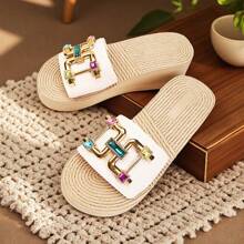 Women's Low Heel Wedge Sandals, WhiteStrap Slide Sandals With Open Toe, VersatileFor Outdoor, Beach, Travel And Casual WearAny Season