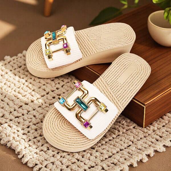 Women's Low Heel Wedge Sandals, WhiteStrap Slide Sandals With Open Toe, VersatileFor Outdoor, Beach, Travel And Casual WearAny Season