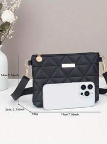 Bolso de hombro diagonal cruzado de una sola correa con cadena metálica y textura de trenzado de rombos para mujer