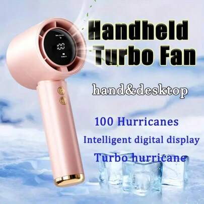 1PC Portable Handheld Turbo Fan With LED Digital Display, Adjustable Wind Speed 1-100, 1800mAh USB Rechargeable Battery, Small Mini Fan For Home, Shopping, Travel - Available In Pink, Blue, Black, White