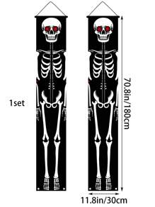 2 pezzi Decorazione da appendere alla porta con scheletri soldato per Ognissanti - Striscione bifacciale in poliestere per veranda, decorazione spaventosa da appendere per porta d'ingresso, veranda, giardino e pareti di casa, senza necessità di alimentazione elettrica per feste di Ognissanti