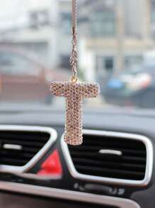 1pc Car Interior Pendant Rhinestone A-Z Letter Car Rear View Mirror Pendant Rear View Mirror Pendant Interior Decoration