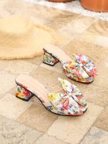 Sandalias de tacón ancho tipo diapositiva con punta cerrada y estampado, para mujer de talla grande - Sandalias de playa casuales, Modelo 2025 Nuevo Verano