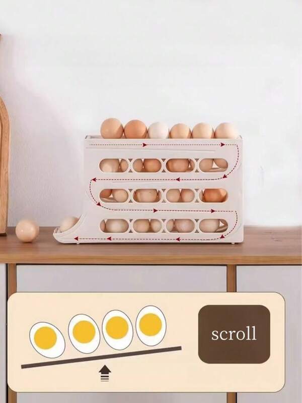 4-Tier Refrigerator Egg Holder, Automatic Rolling Egg Tray, Anti-Slip Egg Storage Box, Kitchen Organizer Rack