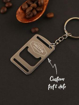 1pc Personalized Metal Bottle Opener Keychain, Minimalist Design, Customizable Text, Suitable As Valentine's Day Gift, Father's Day Gift, Party Favor, And Gift For Friends