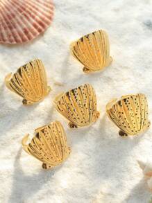 1 Stück goldfarbener Ring aus rostfreiem Stahl in Muschelform, geeignet für Frauen zum Tragen im Strandurlaub, auf Sommerfesten und anderen Anlässen