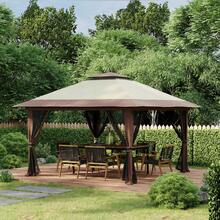 Outsunny Carpa Plegable Pop-Up 4x4 M Cenador De Jardín With Paredes Laterales Altura Regulable Impermeable Anti-UV Doble Techo Mosquiteras Y Bolsa De Ruedas Gazebo Para Camping Fiestas Exterior - 米色 - 查看 1