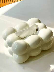 1pc Modern Ceramic Tissue Box Cover - Fashionable Design For Any Room, Beige Tissue Box