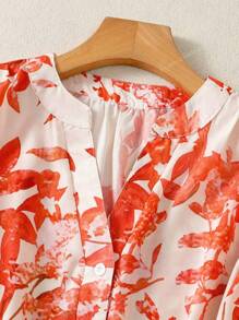 Women's All-Over Botanical Print Button-Front Shirt - Keyhole Neckline Short Sleeve Blouse For Date Nights/Concert Outfits/Travel, Spring-Fall Wardrobe Must-Have