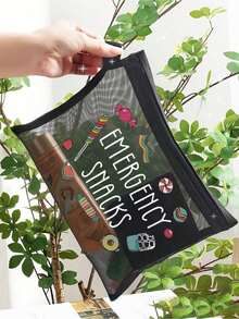 “应急零食”字母印花收纳袋，化妆包，送给妈妈，老师，朋友，护士，化妆包，送给女性朋友的礼品袋，旅行纪念品，生日，妇女节，派对，伴娘化妆品收纳袋，洗漱包，收纳袋，化妆包，化妆品收纳袋，化妆工具，旅行礼物