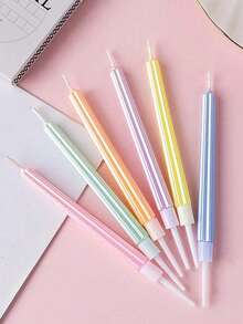 6 件珠光马卡龙色罗马柱菱形图案弧形生日蛋糕装饰蜡烛 - 彩色 - 查看 7