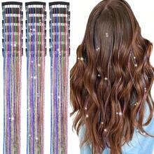 Aokomisu Hair Tinsel Clip In Pack Of 18 Pcs Clip In Hair Tinsel Glitter Tinsel Hair Extensions 20 Inch Fairy Hair Clips Sparkling Hair Accessories For Girls Kids Women (Colorful-18 Pcs) - Colorful-18 Pcs - View 1