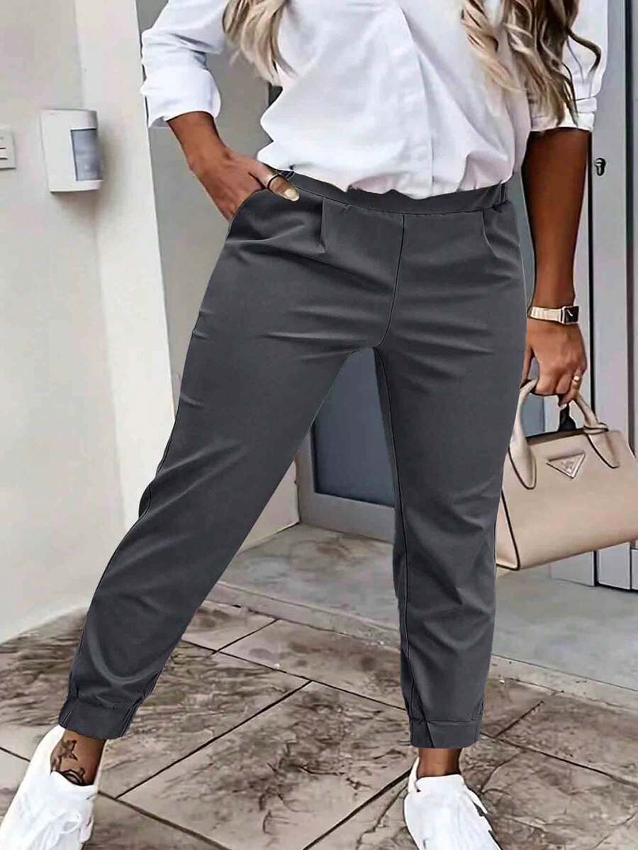 Calças Compridas Casuais e Confortáveis com Cordão na Cintura para Mulheres Plus Size, Versáteis