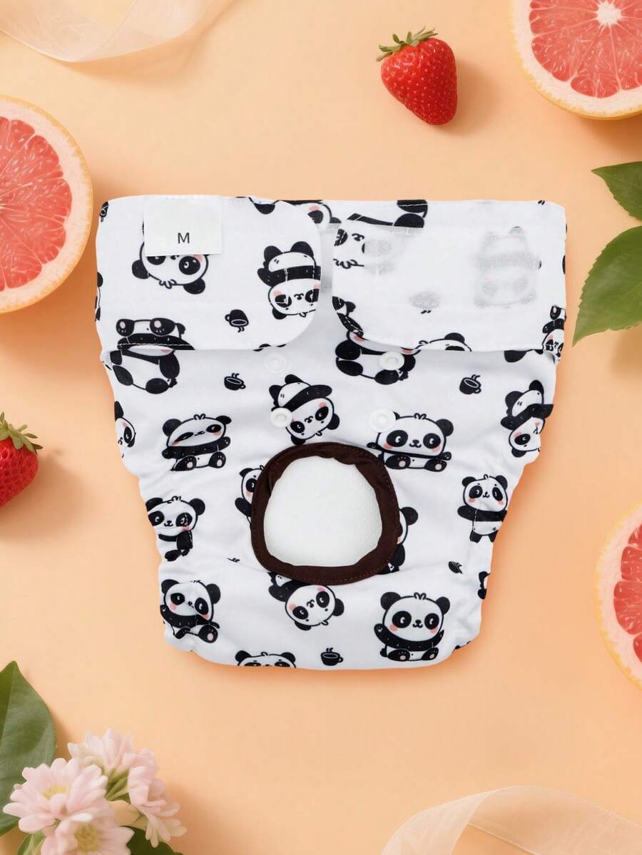 1pc Reusable Panda Pattern Dog Diaper - Black and White - View 1