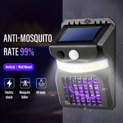 1 Pc 16/26 LED Solar Sensor Mosquito Killer, IP65 Waterproof Outdoor UV Light, Electric Shock Mosquito Killer To Attract Mosquitoes, Body Sensing Wall Light With Motion Sensor, Variable Color Temperature, For Garden, Walkway, Patio